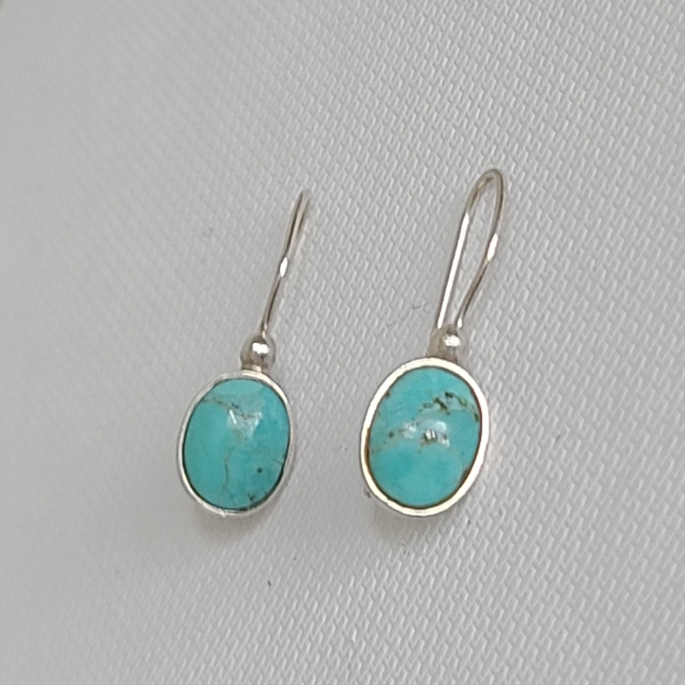 Vintage Sterling Silver Robin's Egg Turquoise Boho Oval Drop Gemstone Earrings